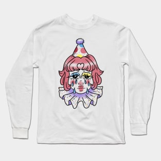 crying girl clown with pink hair Long Sleeve T-Shirt